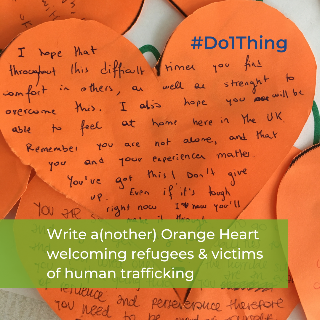 Write a(nother) Orange Heart welcoming refugees & victims of human trafficking